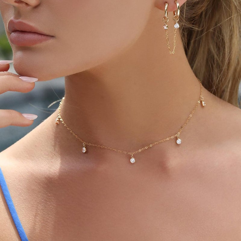 Tewiky Dainty 14k Gold Plated/Silver Cubic Zirconia Necklaces for Women, Simple CZ Jewelry Necklaces Trendy Gifts - Image 3